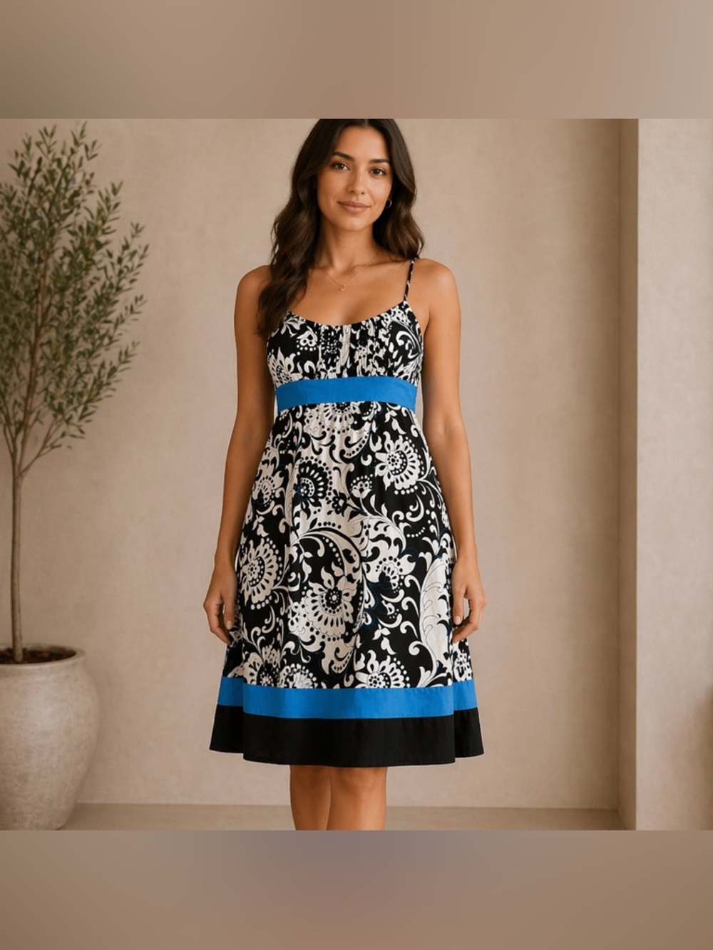Vintage Jessica Y2K Black White Floral Sundress 16 Petite Cotton Padded Bodice